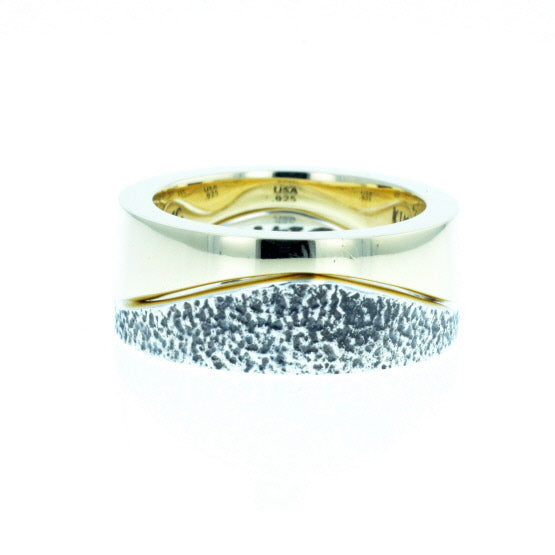 Yin Yang Double Stack Wave Band in Silver and Brass Alloy