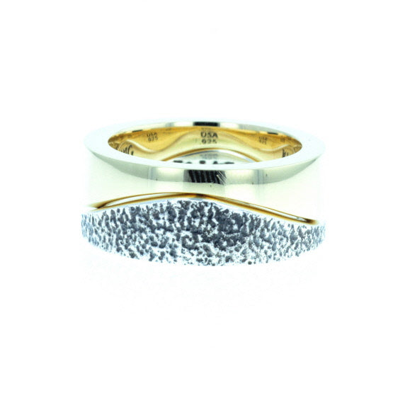 Yin Yang Double Stack Wave Band in Silver and Brass Alloy