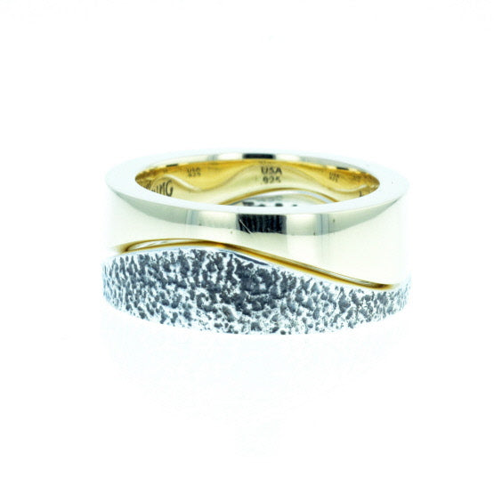 Yin Yang Double Stack Wave Band in Silver and Brass Alloy