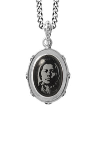 Oval Bezel Pendant w/ Etched Native Chief on Onyx Stone
