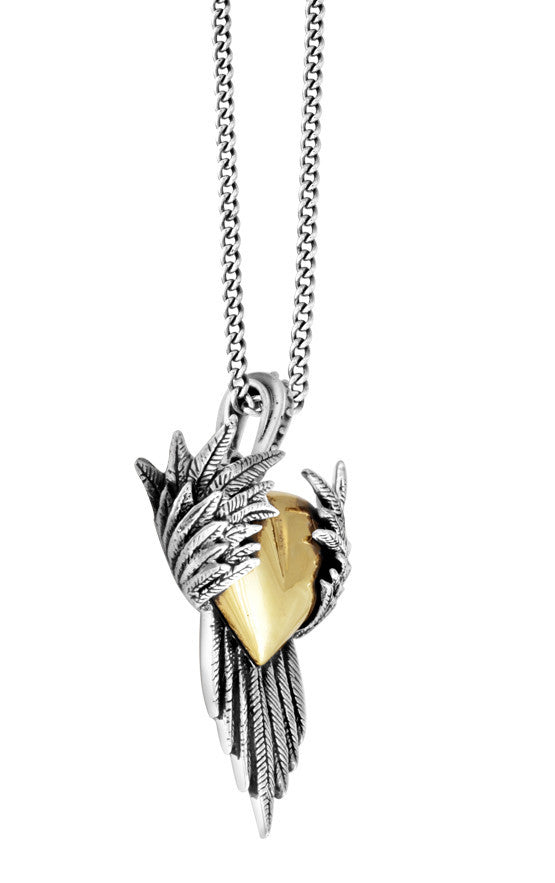 King Baby Silver Raven Pendant with Gold Alloy Heart