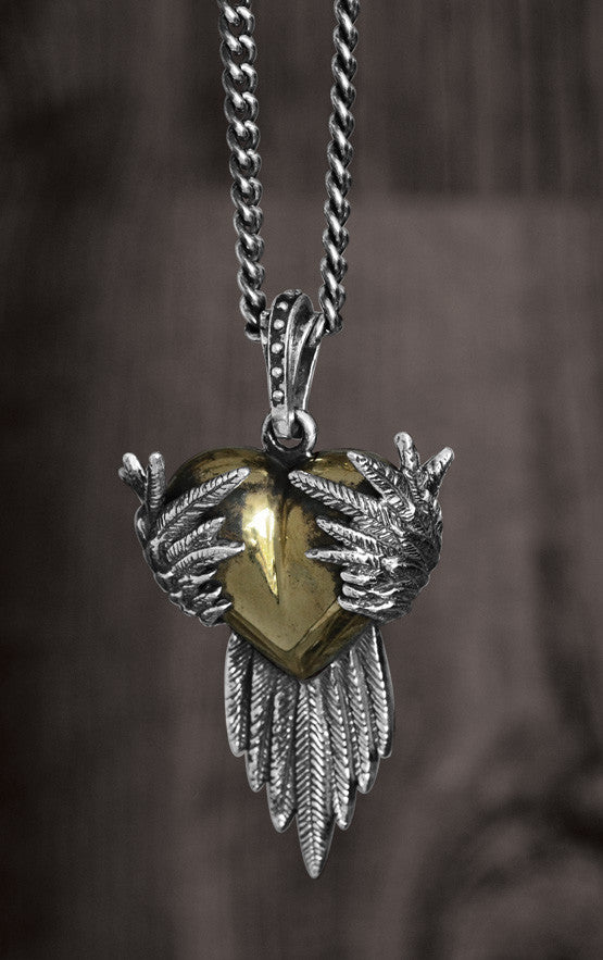 King Baby Silver Raven Pendant with Gold Alloy Heart