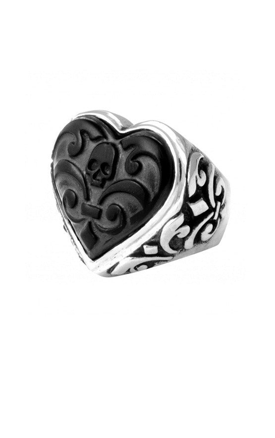 Carved Jet Heart Ring