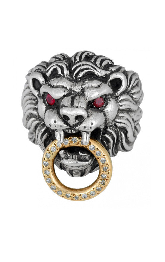 Men's Lion Ring with Lab-Created Ruby and Diamond Accents in 10K Gold |  Zales