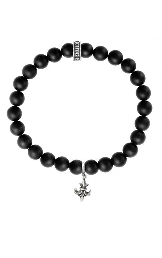 Onyx Bead Bracelet w/ Fleur De Lis