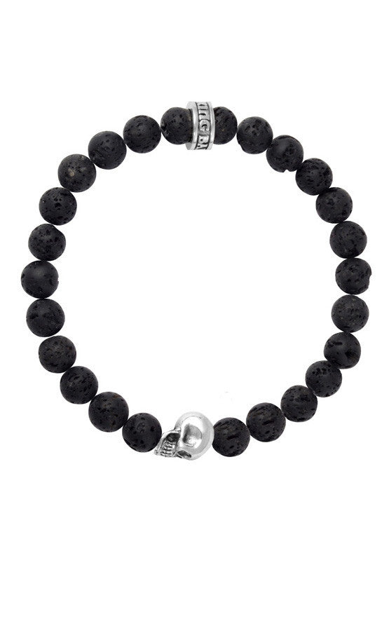 Black Lava Rock Bracelet w/Skull Bead