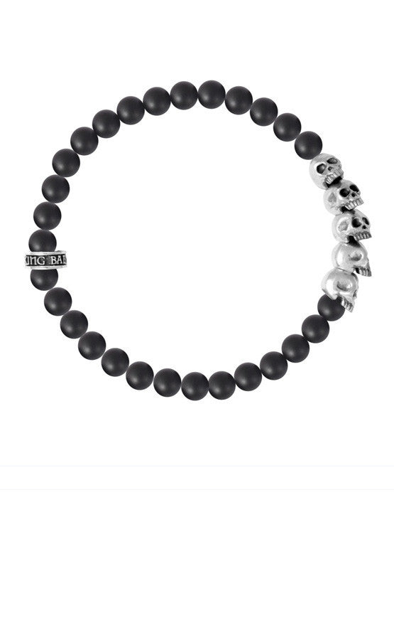 6mm Onyx Bead Bracelet w/ Skull Bridge