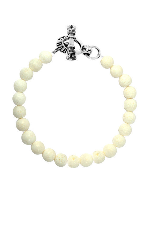 8mm White Coral Bracelet w/Toggle Clasp