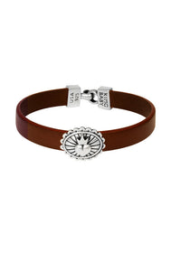 Burgundy Leather Bracelet with Crowned Heart Concho