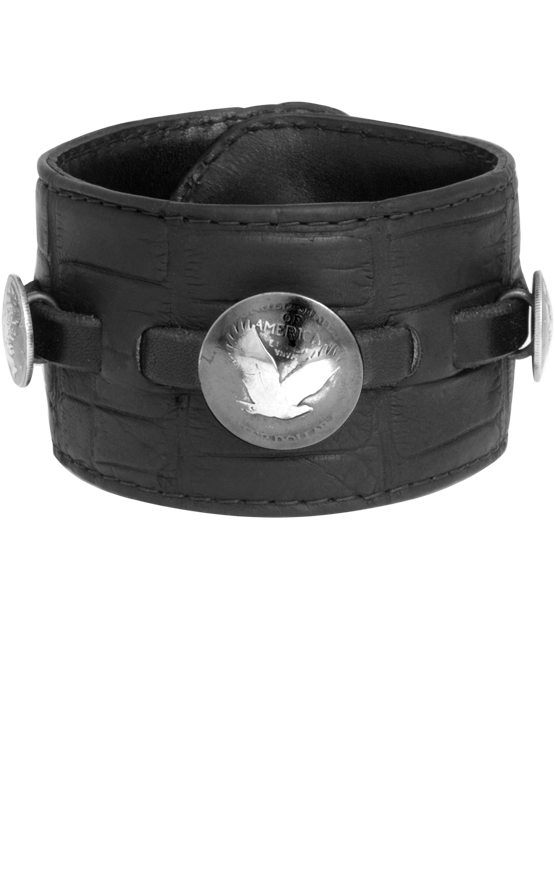 Matte Gator Leather Cuff with Quarter Dollar and 2 Dime Coins