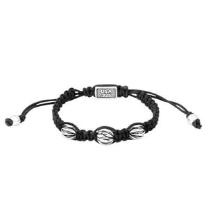Black Macrame Bracelet with Three Feather Spheres