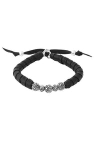 Thin Natural Wrap Black Leather Bracelet w/ Stingray Beads
