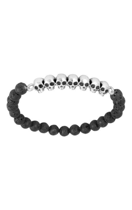 Lava Rock Bead Bracelet w/ Multi Skull Bead