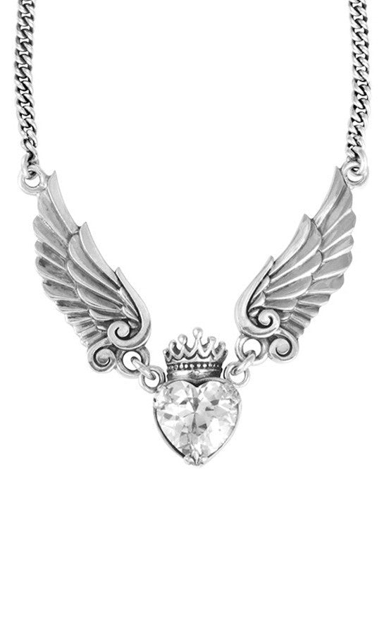 king baby crowned heart with wings necklace