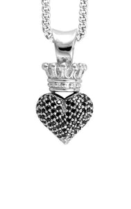 Small 3D Pave Black CZ Crowned Heart Pendant
