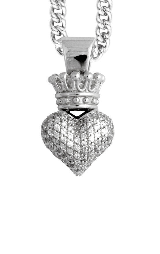 Small 3D Pave CZ Crowned Heart Pendant