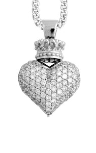 Large 3D Pave CZ Crowned Heart Pendant