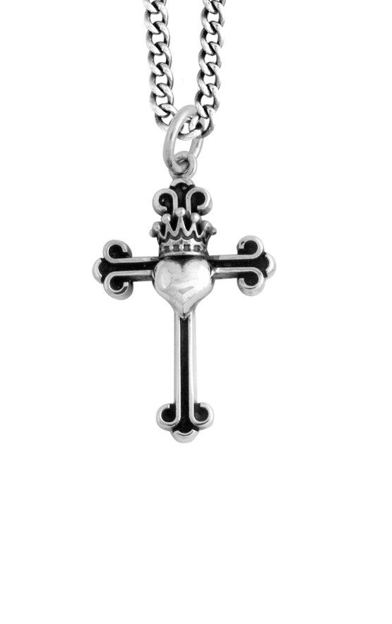 Baby Traditional Cross w/Crowned Heart Pendant