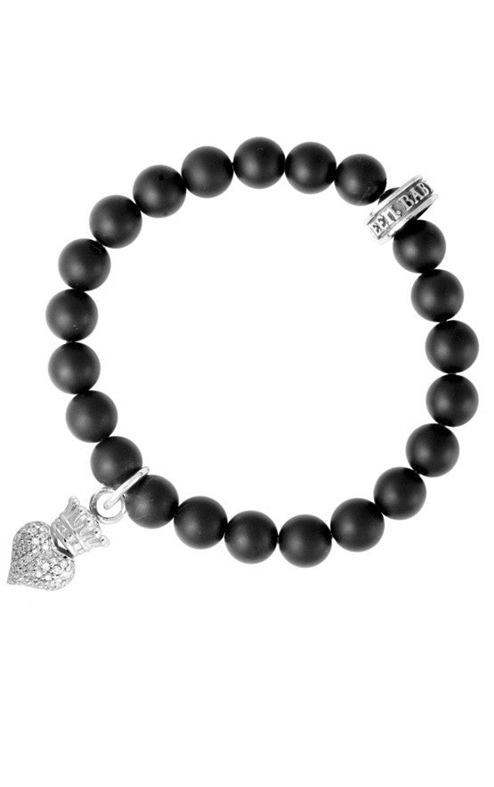 Onyx Bead Bracelet w/Pave CZ Baby Crowned Heart