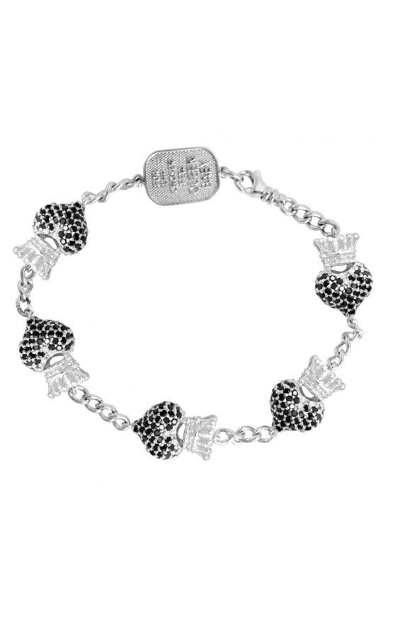 Black Pave CZ Crowned Heart Motif Bracelet