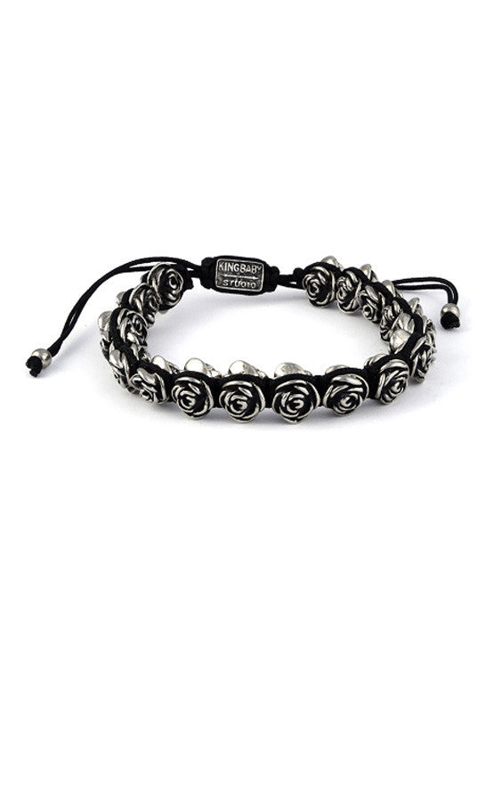 Black Macrame Bracelet w/ Alloy Roses