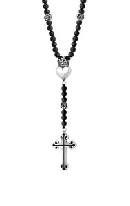 Rosary w/Onyx Beads, Crowned Heart and Tradtional Cross