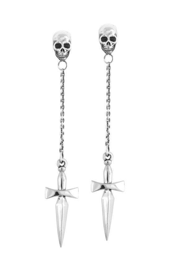 Chain Earrings w/Skull Posts and Dagger Drops
