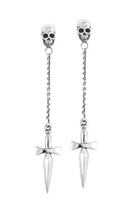 Chain Earrings w/Skull Posts and Dagger Drops