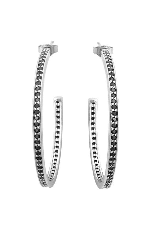 Large Pave Black CZ Hoops